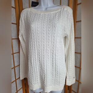 NWT WOMENS TOMMY HILFIGER IVORY 100% COTTON KNIT PULLOVER SWEATER SIZE MEDIUM